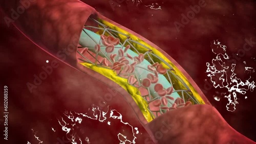 Atherosclerosis, animation. Cholesterol plaque, atherosclerosis and heart attack, atherosclerosis plaque build up from cholesterol animation concept photo
