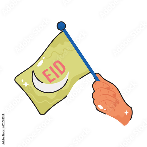 Eid Flag doodle vector outline icon. EPS 10 file