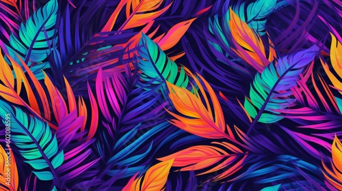 Seamless tropical neon leaves pattern