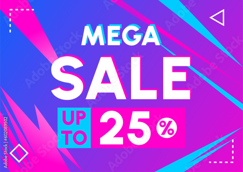 mega sale up to 25 percent off special offer banner pink blue light