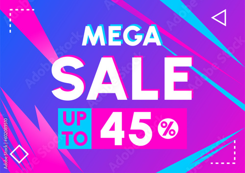 mega sale up to 45 percent off special offer banner pink blue light