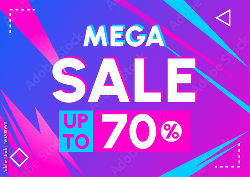 mega sale up to 70 percent off special offer banner pink blue light