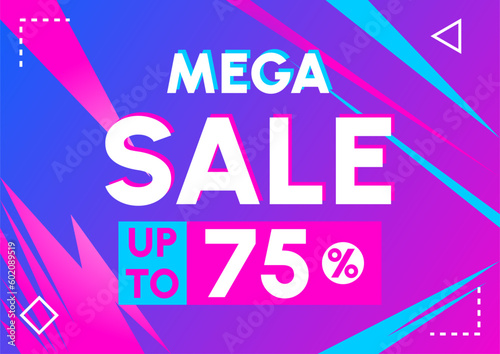 mega sale up to 75 percent off special offer banner pink blue light