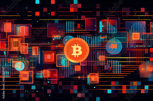 Bitcoin Cryptocurrency Concept  Blockchain Network. Generative AI