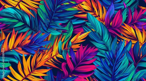 Seamless tropical neon leaves pattern