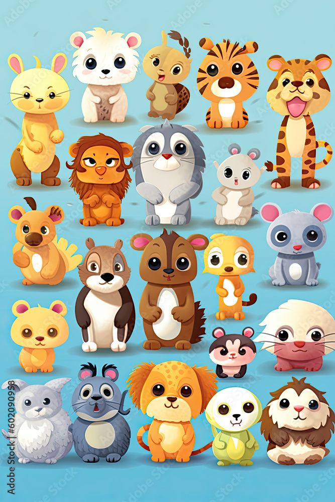 set of cartoon animals, AI Generative