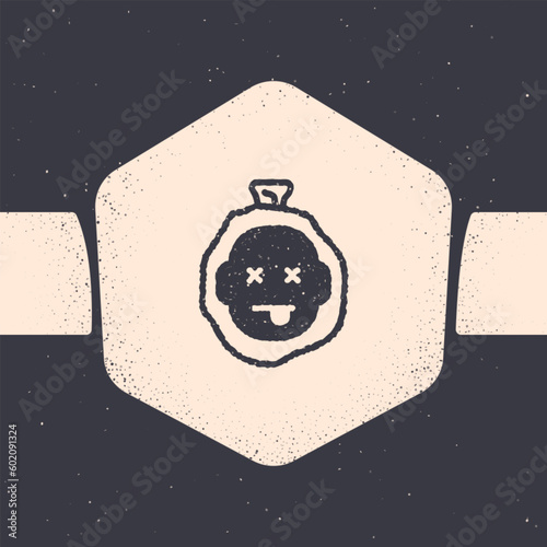 Grunge Murder icon isolated on grey background. Body, bleeding, corpse, bleeding icon. Dead head. Concept of crime scene. Monochrome vintage drawing. Vector