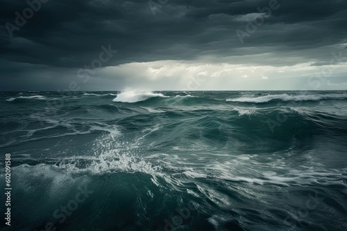 Dark Stormy Sea: Nature's Unpredictable Power Reflected in a Mysterious Landscape: Generative AI