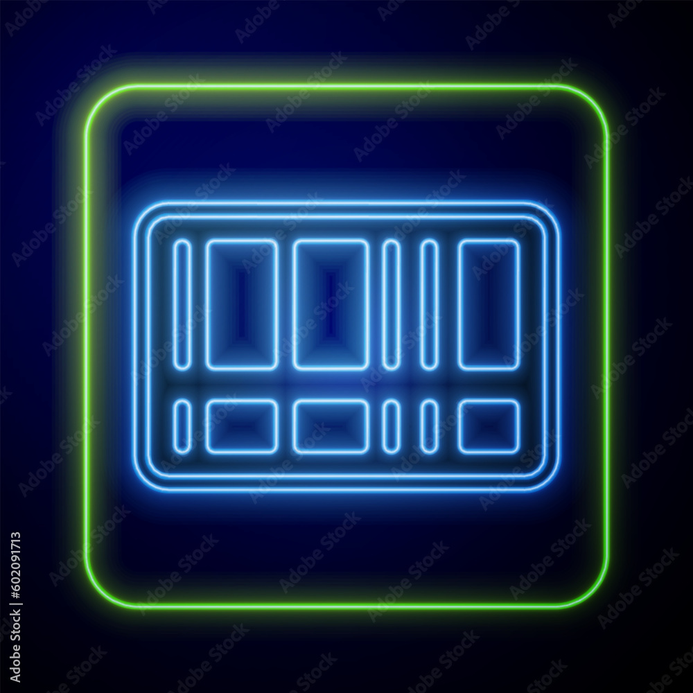 Glowing neon Barcode icon isolated on blue background. Vector Glowing neon Barcode icon isolated on blue background. Vector