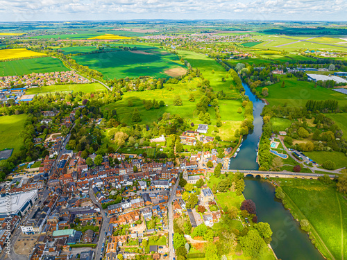 Aerial view of Wallingford, a historic market town and civil parish located between Oxford and Reading on the River Thames in England photo