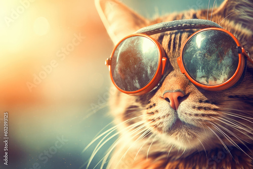 Portrait of a cat with pilot glasses. Generative AI. 