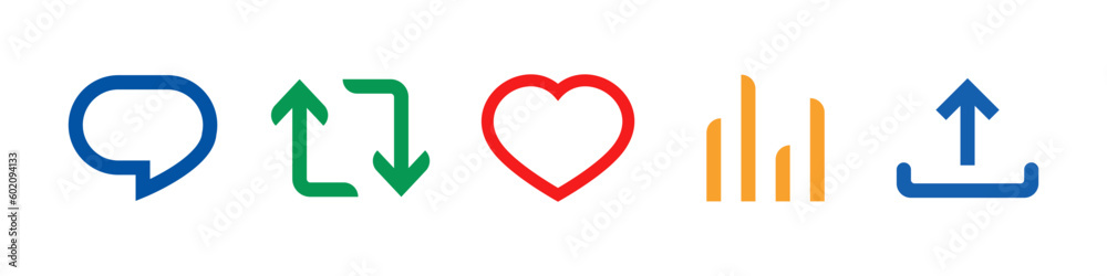 Social media buttons icon set. Comment, retweet, like, download and statistics icon. Social media interaction signs. Vector Social media buttons icon set. Comment, retweet, like, download and statistics icon. Social media interaction signs. Vector