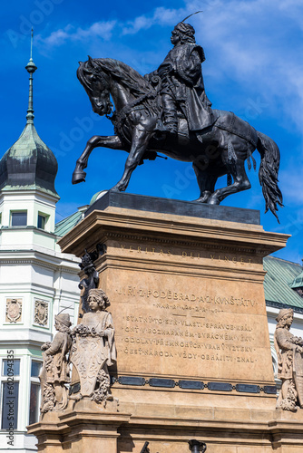 Equestrian statue of George of Podebrady, Jiri z Podebrad, in Podebrady, Czech Republic