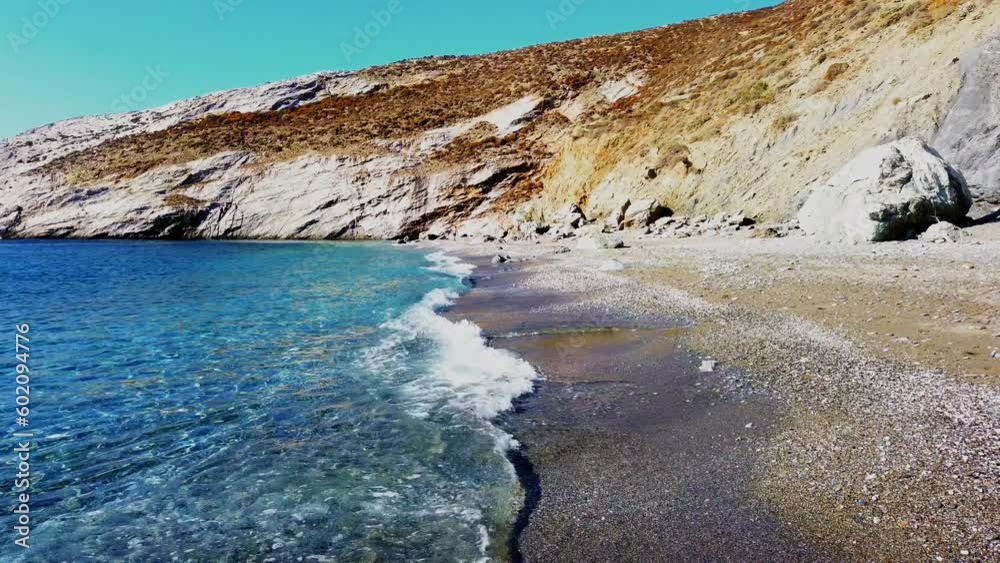 View of the coast beach of the island of Folegandros. Aegean Sea, Cyclades Archipelago, Greece.