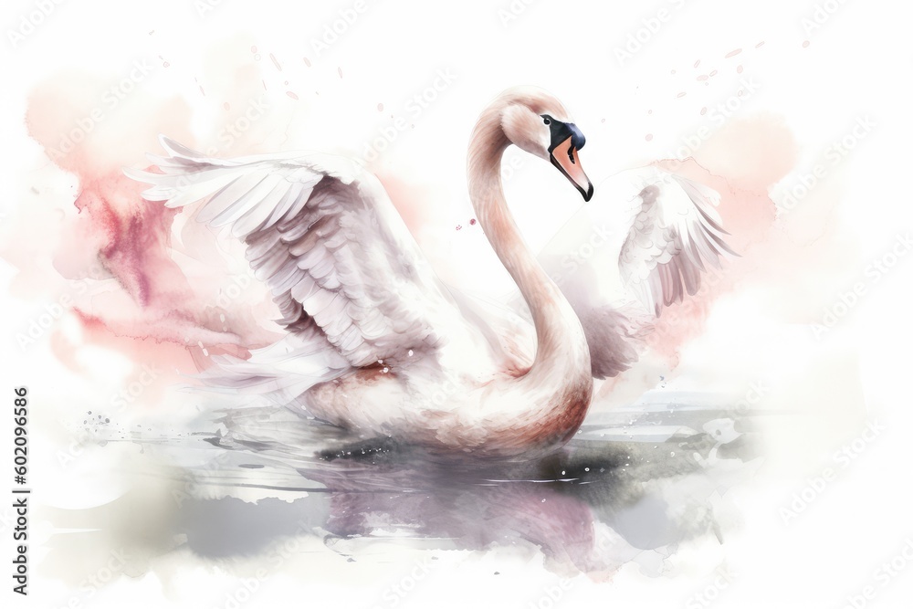 Swan watercolor hand drawn style. distinct generative AI image. - obrazy, fototapety, plakaty 