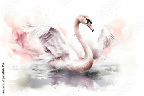 Swan watercolor hand drawn style. distinct generative AI image.