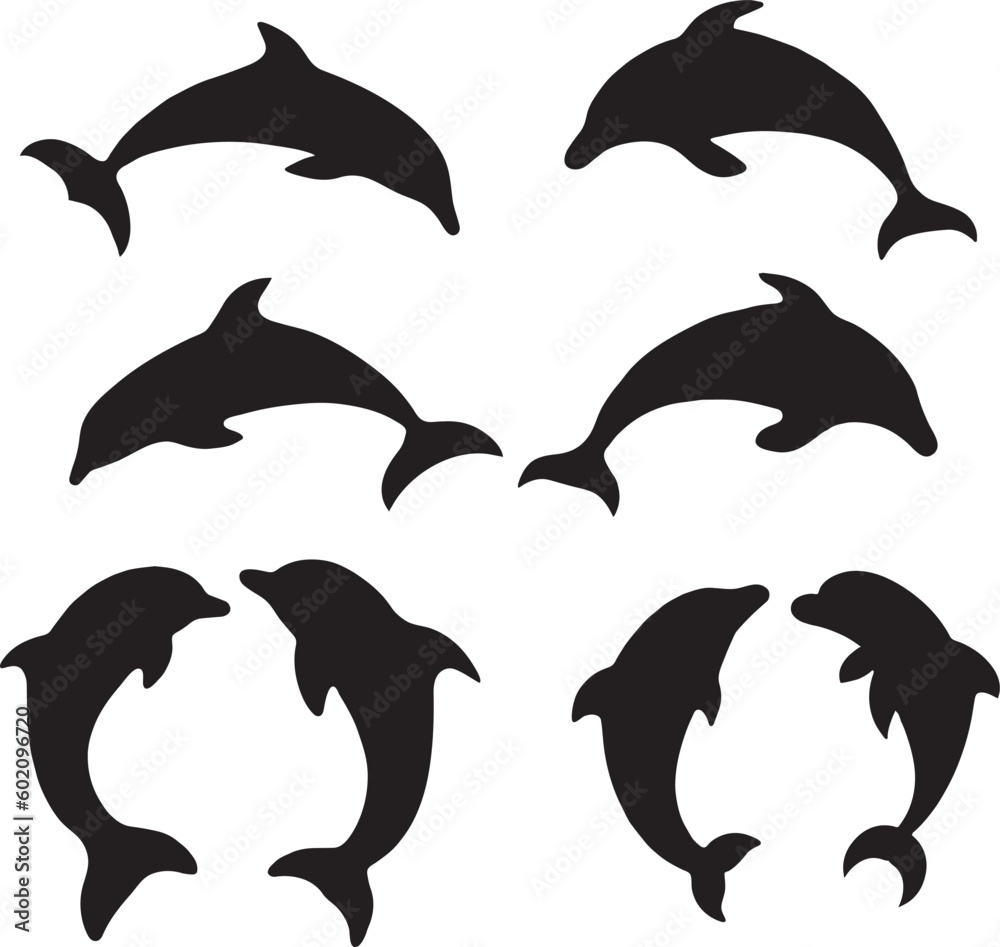 Naklejka premium Silhouette of dolphins icon set vector illustration 