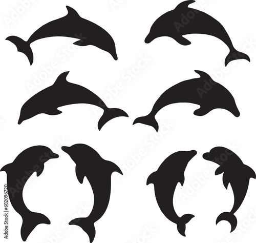 Silhouette of dolphins icon set vector illustration 