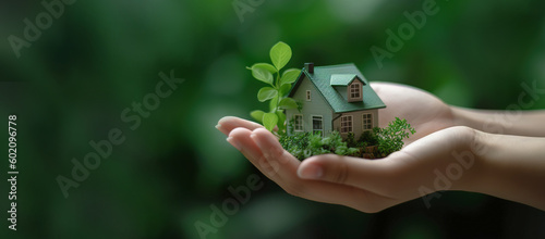 Wallpaper Mural Mini house in the palm of your hand. Miniature model of a house on a hand. AI generation Torontodigital.ca