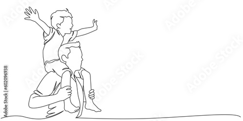 Father and son line art illustration, fathers day line art style vector illustration