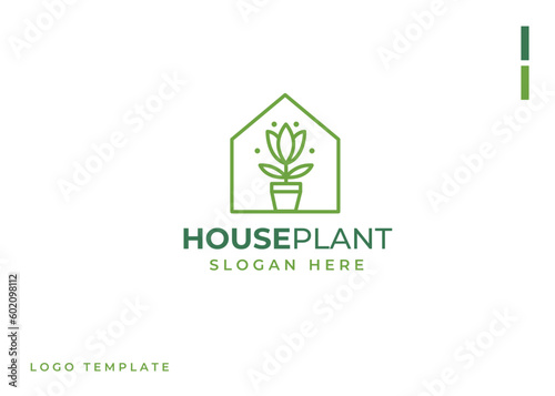 Houseplant Flowerpot Plant Pot Home Border Leaf Green Nature Garden Natural Line Vector Logo Design