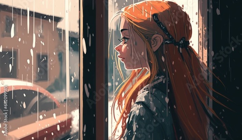 Rain day summer illustration.Generative AI.