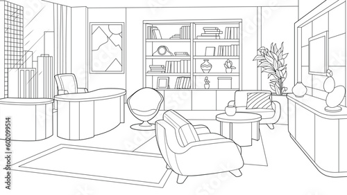 Vector illustration  cabinet interior design  coloring book.