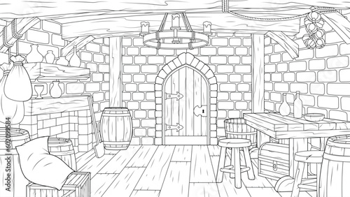 Vector illustration  interior of an old fantasy house  book coloring