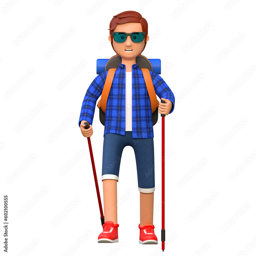 backpacker hiking mountain while carrying carrier bag 3d cartoon character illustration backpacker hiking mountain while carrying carrier bag 3d cartoon character illustration