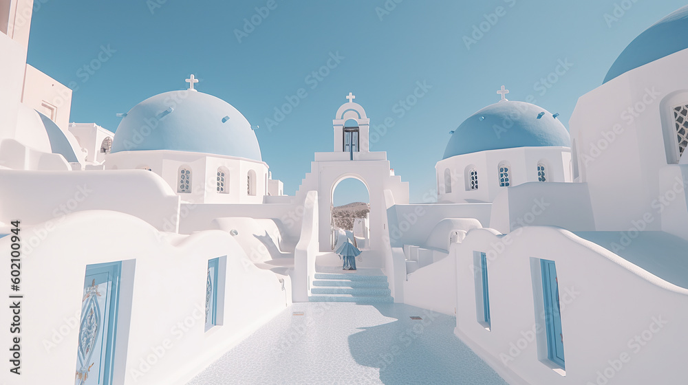 Fototapeta premium imaginary View of Oia town in Santorini island in Greece -- Greek landscape Generative AI