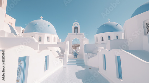 imaginary View of Oia town in Santorini island in Greece -- Greek landscape Generative AI photo