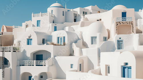 View of Oia town in Santorini island in Greece -- Greek landscape Generative AI photo