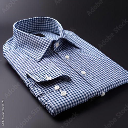 Stylishly Dressed for Business: Men's Classic Formal Shirt with Blue and White Check on White Background. Generative AI