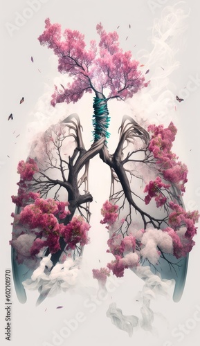A powerful image of the relationship between the environment and human health  the flowering tree with human lungs