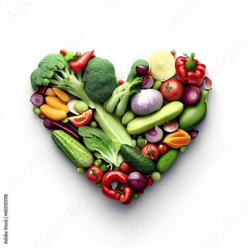 heart shape vegetables on a white background  generative AI 