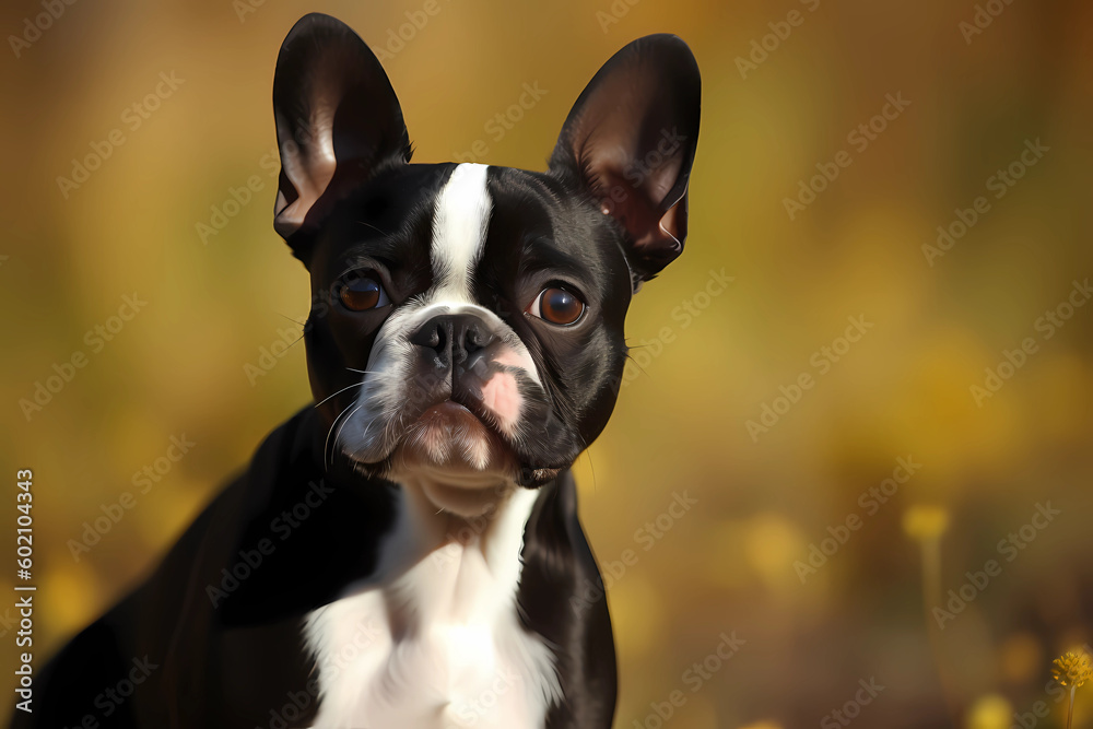 Boston Terrier - Originating from the United States, this breed is known for its small size, tuxedo-like coat, and friendly, lively personality (Generative AI)
