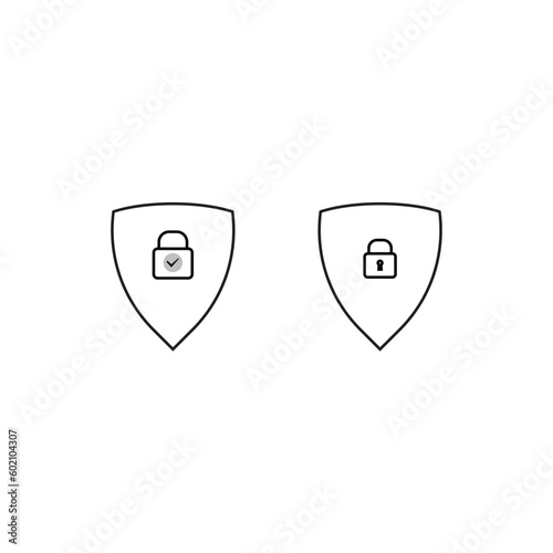Illustration vector graphic of simple black and white padlock and shield security icon. flat and minimalistic design style. suitable for protection of design data, apk, procedures, etc. vector design 