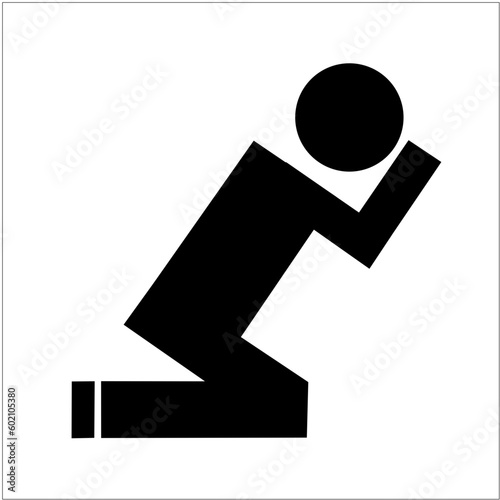 Black pictogram of a person praying, icon, symbol, vector