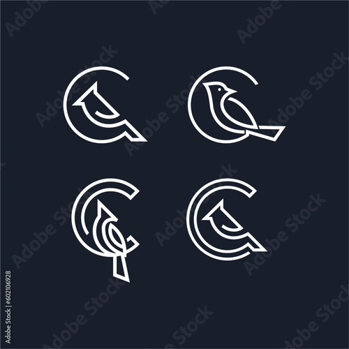 A line art icon logo of a Bird inside a letter C