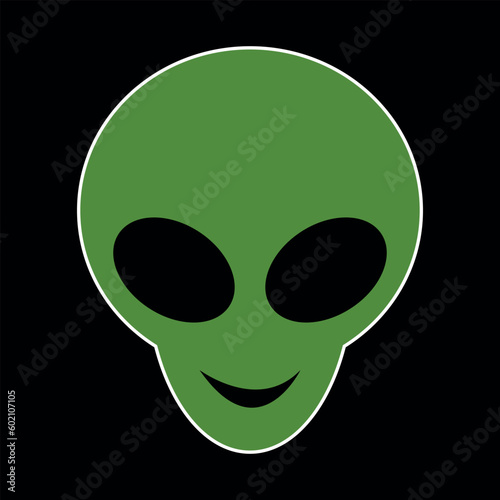 green alien smile head with black background to edit