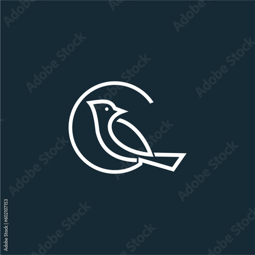 A line art icon logo of a Bird inside a letter C