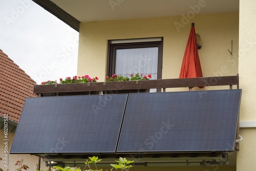 Solar power plant on a balcony railing