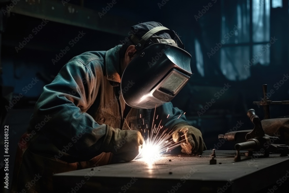 Welder worker welding with argon machine. Ai generative. Welder worker welding with argon machine. Ai generative.