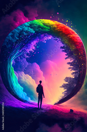 Rainbow landscape  colorful  fantasy. Generative AI