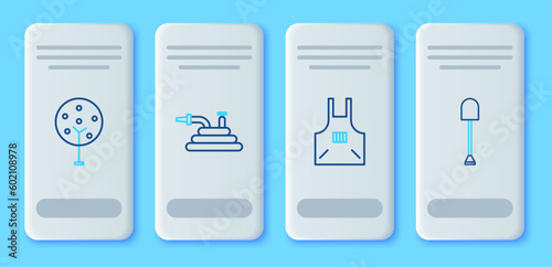 Set line Garden hose or fire hose, Kitchen apron, Tree and Shovel icon. Vector