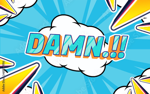 damn comics pop art blue vector design
