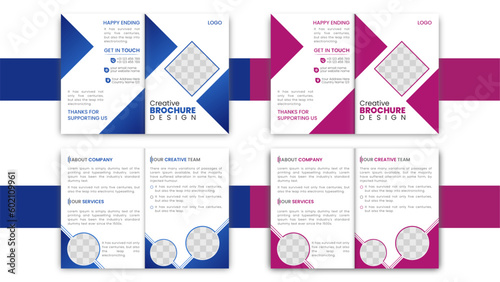 Corporate bi-fold business brochure bundle design template in a4 format. Creative 2 concepts folded flyer, or bifold brochure 4-page brochure template