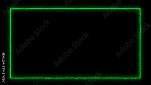 Green neon flame inferno, electric line glowing, abstract glowing neon line frame, power energy light line frame background	