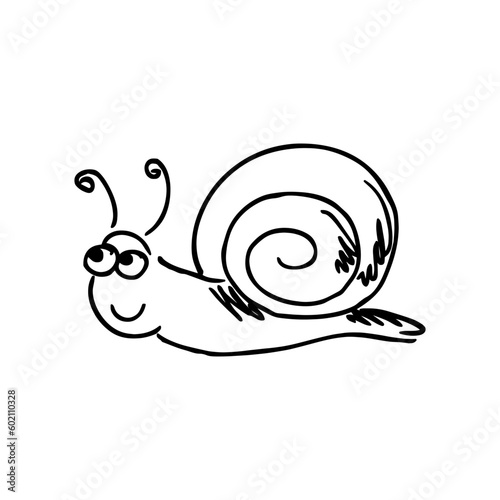 snail isolated on white background white and black doodle hand drawn web and design icon vector illustration