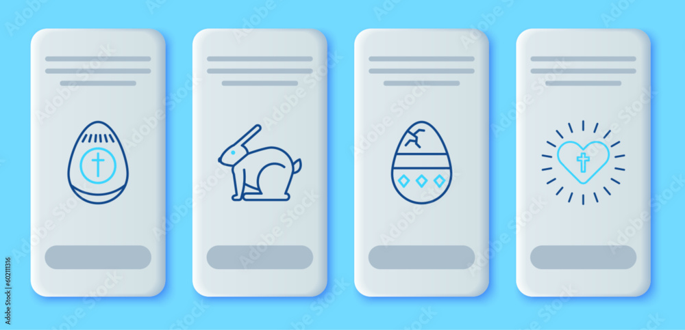 Set line Easter rabbit, Cracked egg, and Christian cross and heart icon. Vector